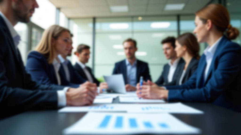 Geschäftsbesprechung mit Diagrammen und Regulierungsdokumentation auf dem Tisch