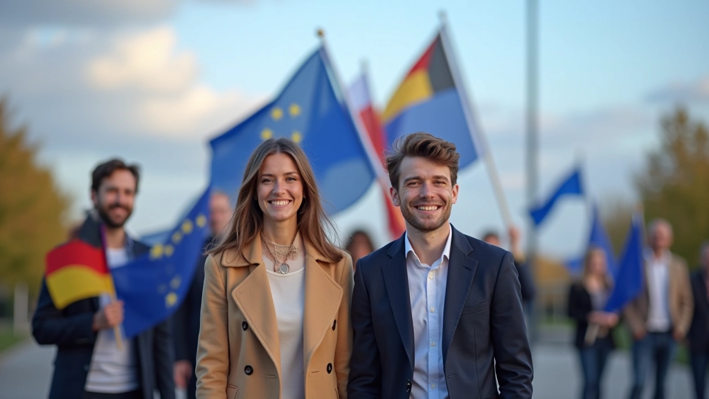 Europäische Flaggen und Symbole für wirtschaftliche Integration und Standards