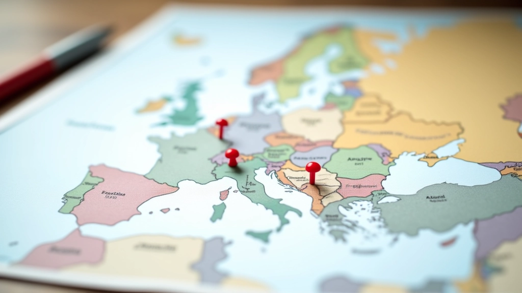 Landkarte Europas mit markierten Wirtschaftszentren und Verbindungslinien zwischen den Ländern