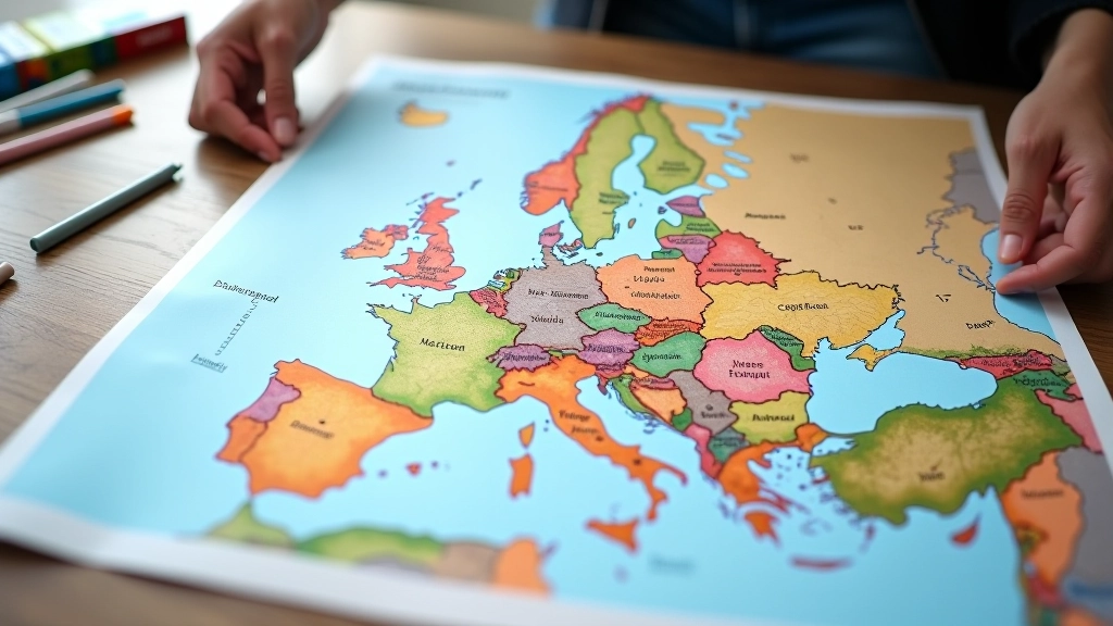 Europakarte mit verschiedenen Ländern farbig markiert, Markierungen zeigen Handelsbeziehungen